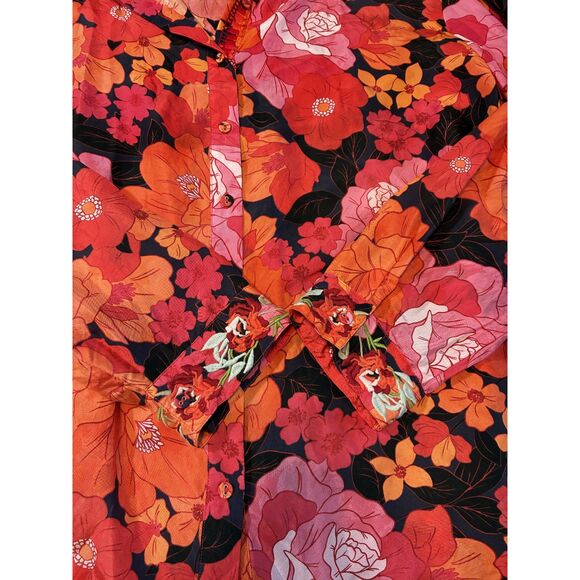 Johnny Was Workshop Silk Floral Embroidered Becca Button-Up Blouse XL - Picture 4 of 10